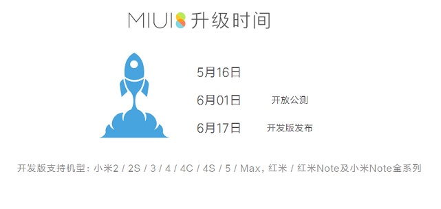 6月1日敞開公測 MIUI 8公測支撐機型匯總