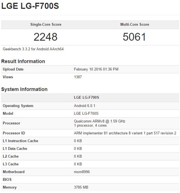 4GB內(nèi)存+驍龍820 LG G5跑分現(xiàn)身GFXBench 